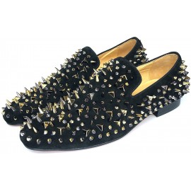 Justyourstyle Men's Leather Loafers Spikes Slippers Dress Shoes Slip-on Flats Long Rivet Party Shoes Black Gold Red
