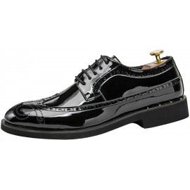 Men's Fashion Patent Leather Dress Shoes Prom Party Comfortable Casual Brogue Oxfords Lace Up Dress Shoes for Wedding