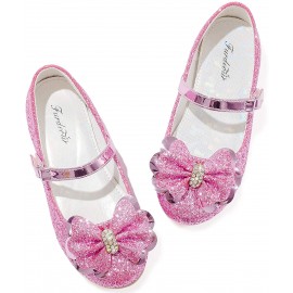 Girls' Fashion Shoes Flats | Furdeour Girls Dress Shoes Mary Jane Flower Wedding Party Bridesmaids Shoes Glitter Princess Ballet Flats for Kid Toddler