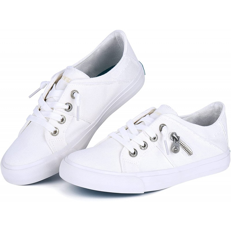 JENN ARDOR Women’s Walking Shoes Slip-On Sneakers Elastic Tieless Sports Tennis Loafers Retro Fashion Comfortable Zipper Decor Flats