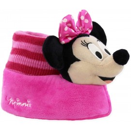 Girls' Fashion Shoes Slippers | Minnie Mouse Disney Toddler Girls Plush 3D Minnie Head Sock Top Slippers