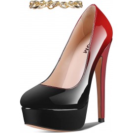 ISNOM Sexy Women Platform Pumps with Removable Metal Chain and Sexy High Heel Design-15cm